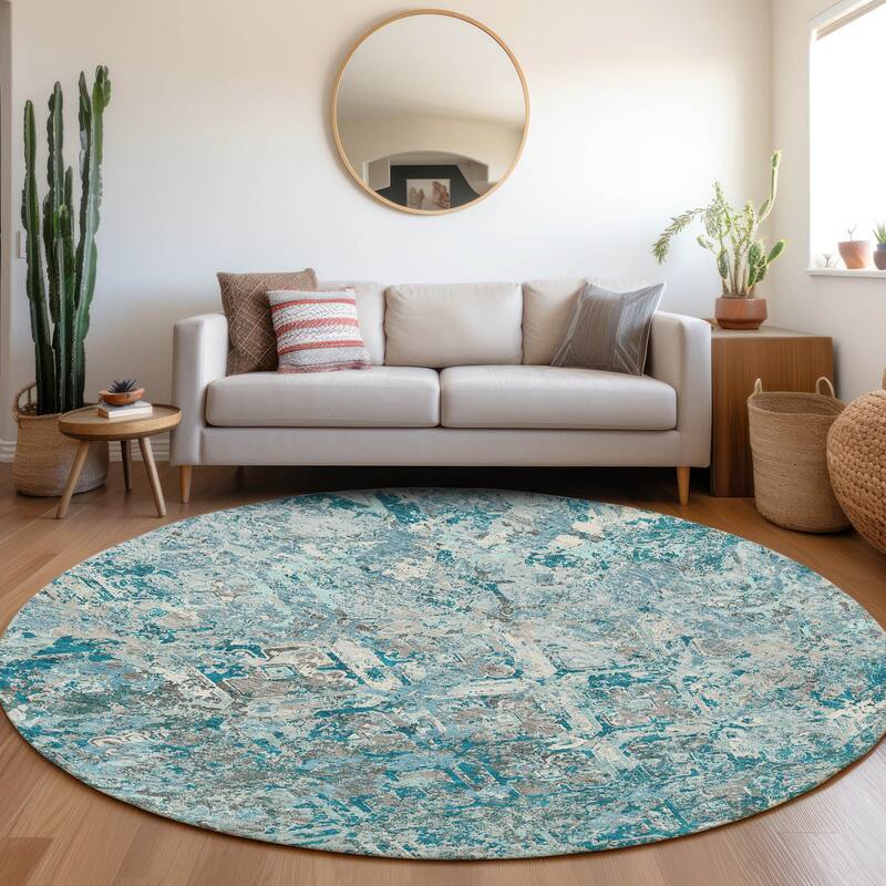 Machine Washable Indoor/ Outdoor Chantille Diamonds Distressed Rug