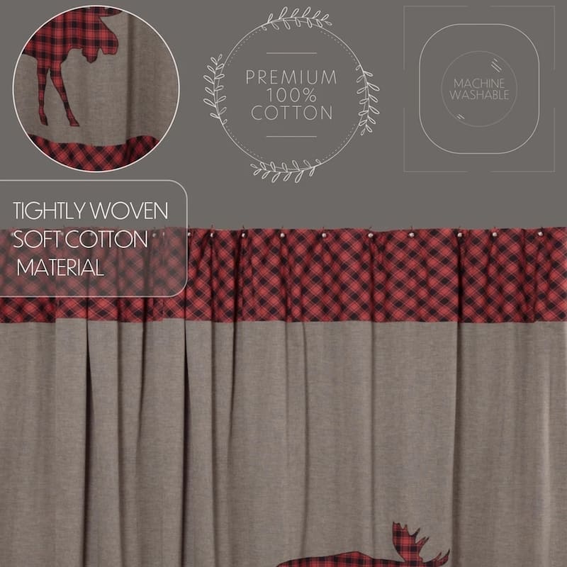 Shower Curtain Cumberland Rustic 72 x 72 Moose Plaid Cotton Bath Red