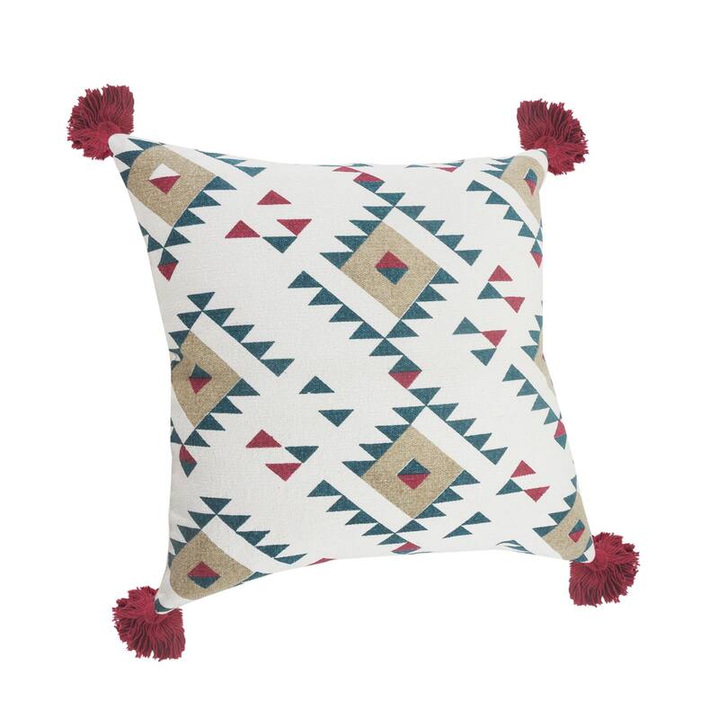 20" White and Green Eclectic Southwestern Square Throw Pillow