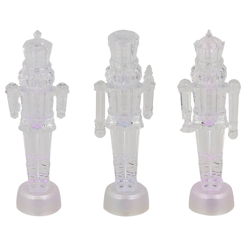 Set of 3 LED Lighted Icy Crystal Nutcracker Christmas Figurines 7.5"