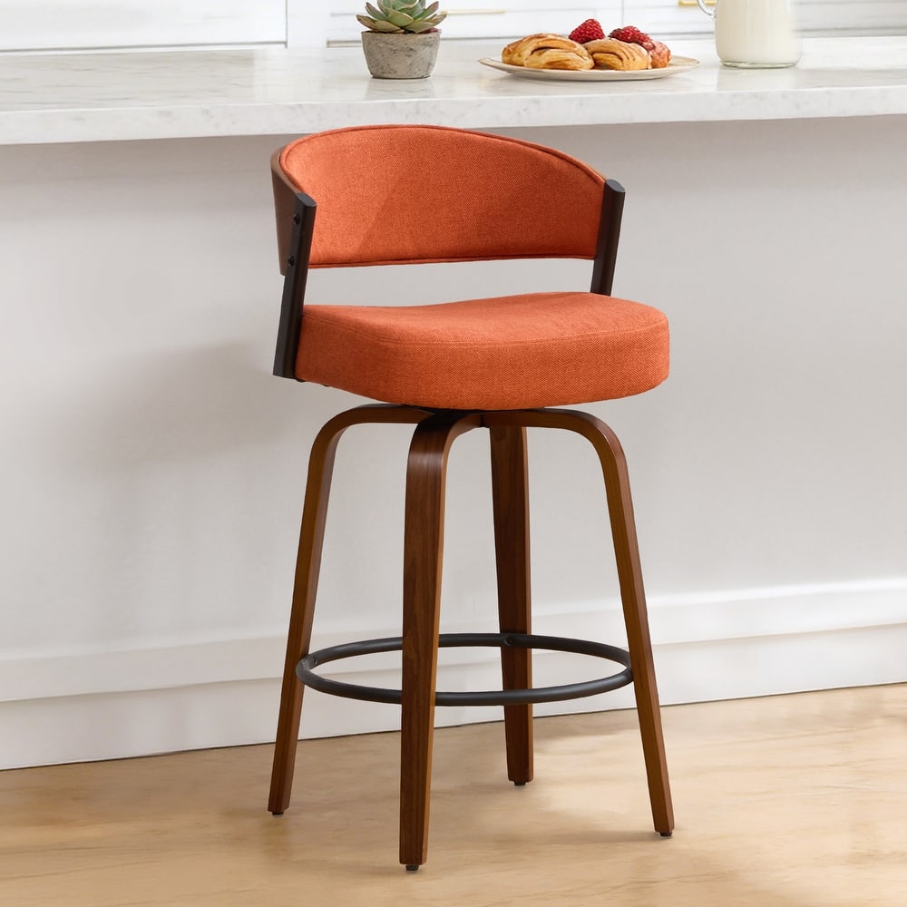 Upholstered Swivel Counter Height Bar Stool with Curved Cutout Back and Bentwood Frame - 37.2"H x 19.1"W x 20.5"D