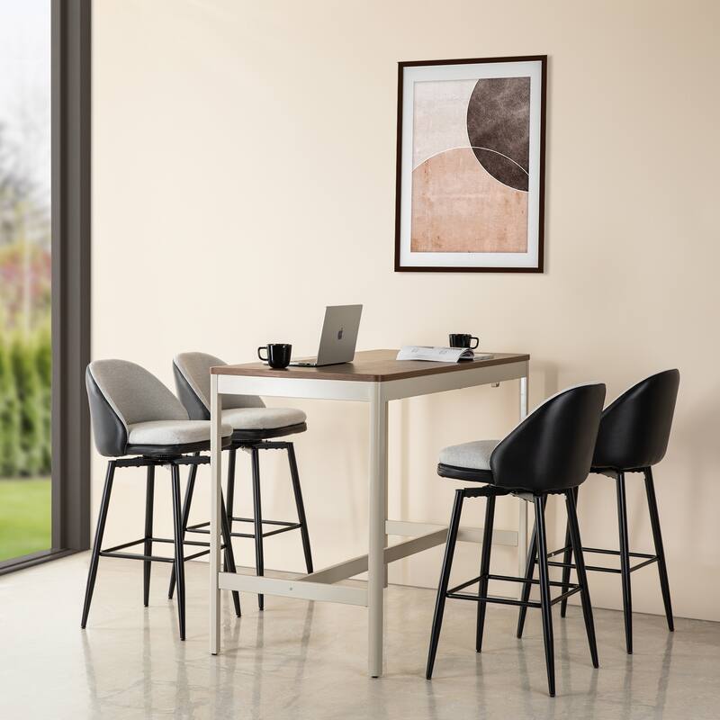 Glitzhome Set of 2 41"H Modern Tapered Leg Short or Bar Stools Pub Chair - Set of 4 - Fabric White & PU Black - Bar Height