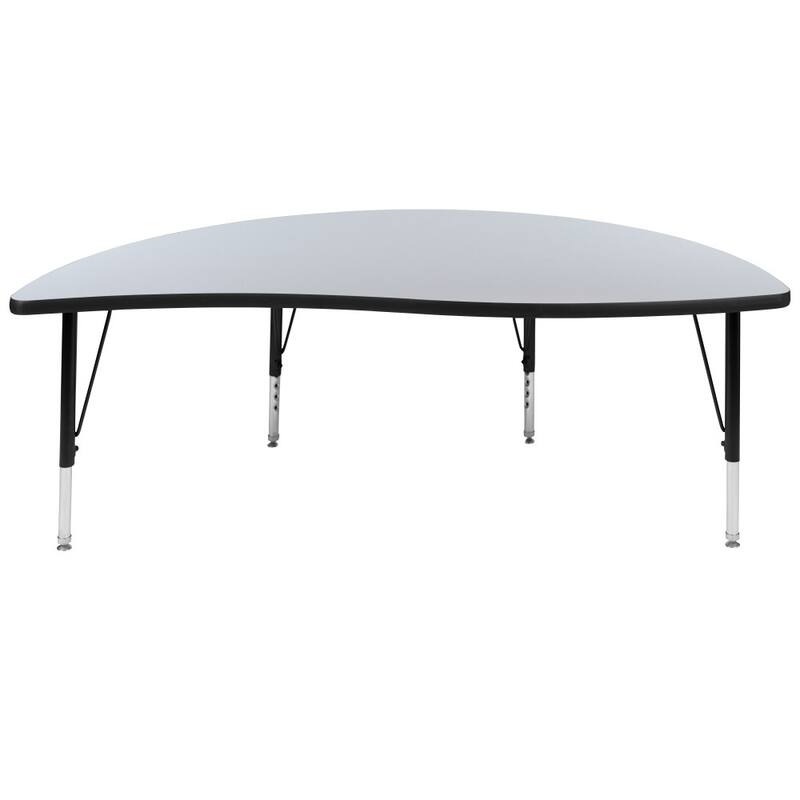60" Half Circle Wave Collaborative Grey Kids Adjustable Height Activity Table