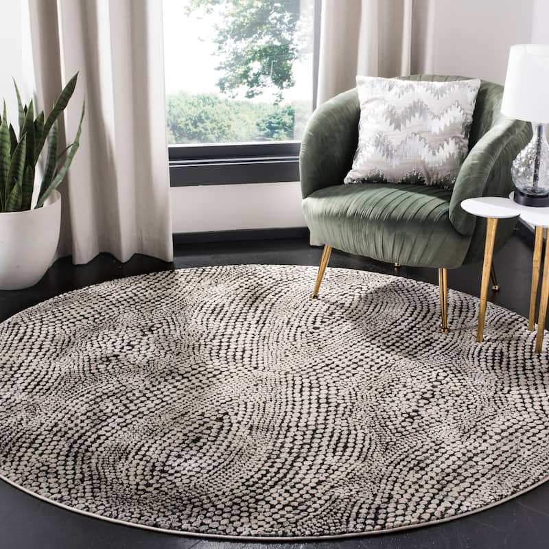 SAFAVIEH Lurex Jaana Modern Abstract Polyester Rug - 5' Round - Black/Light Grey - Round