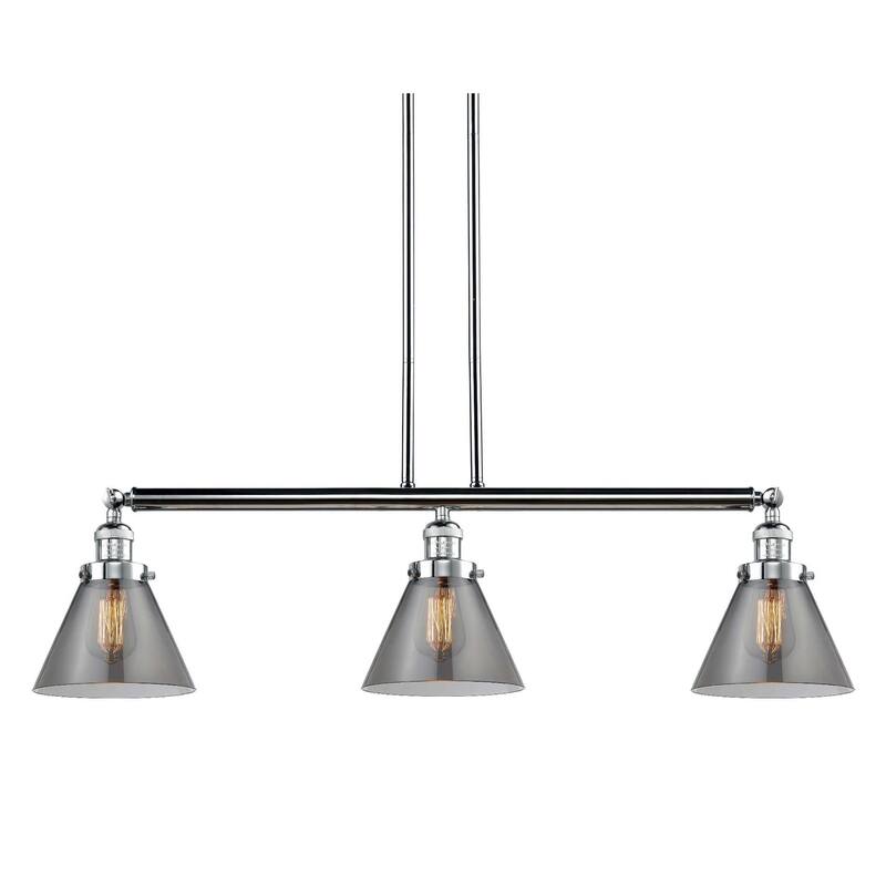 Innovations Lighting Large Cone 3 Light 40" Wide Linear Chandelier - Polished Chrome / Smoked