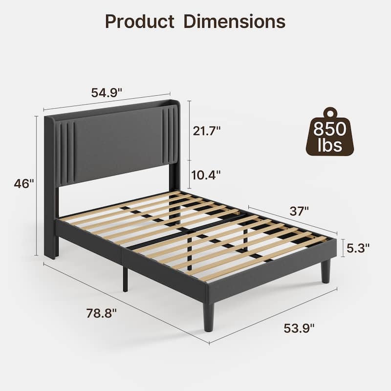 Queen/ Full Vertical Channels Upholstered Bed with Wingback Headboard