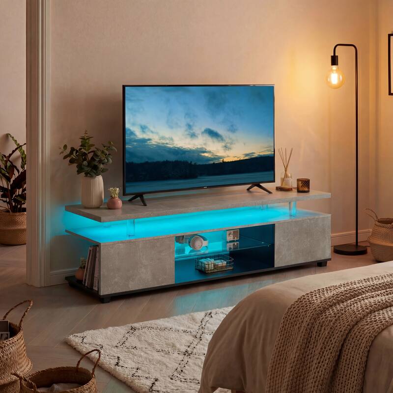 TV Stand for 55 Inch TV - Gaming Entertainment Media Console with Large Side Cabinet, Storage Center for Living Room