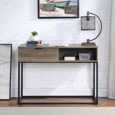 Unity Rustic Oak and Black 1-Shelf Writing Desk