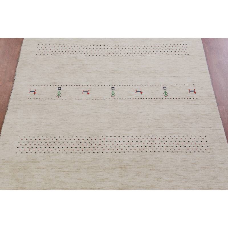 Hand Knotted Oriental 100% Wool Carpet Tribal Animal Pictorial Beige & Ivories Gabbeh Area Rug - 7' 11'' X 5' 1''