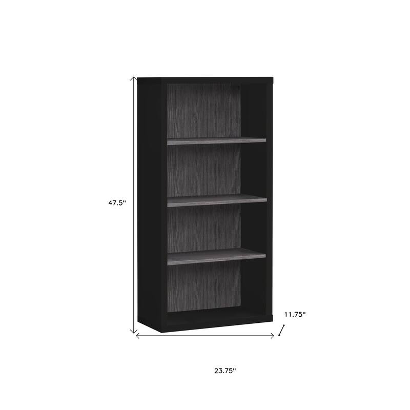 HomeRoots 48" Black And Gray Distressed Wood Adjustable Four Tier Bookcase - 11.75