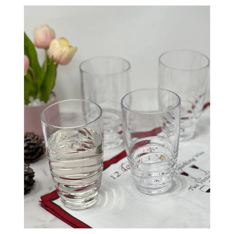 Swirl Acrylic Glasses Drinking Set of 4 (20oz), Plastic Drinking Glasses, BPA Free Cocktail Glasses