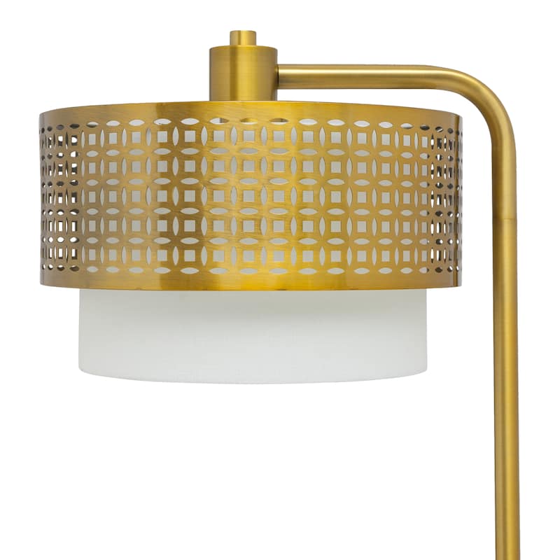 Eliza River of Goods Gold Metal and Fabric Two-Piece Shade 65.25-Inch Floor Lamp - 15.5" x 12" x 65.25"