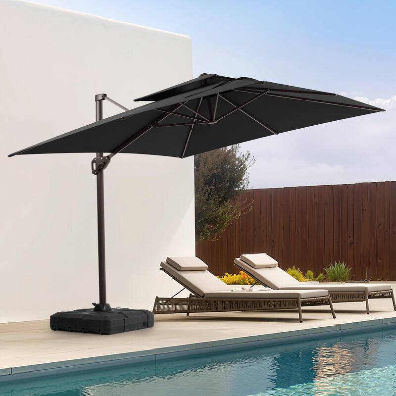 11 × 9 ft Outdoor Patio Cantilever Offset Dual Top Umbrella with Base