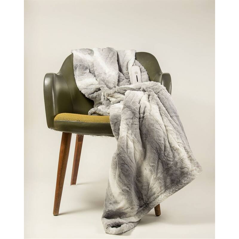 HomeRoots 50" X 60" Gray And White Heated Electric Striped Throw Blanket