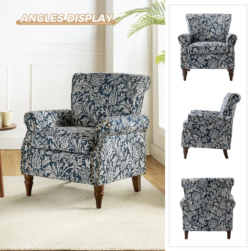 Nyctelius Traditional Polyester Accent Chair with Rolled Arms and Nailhead Trim by HULALA HOME