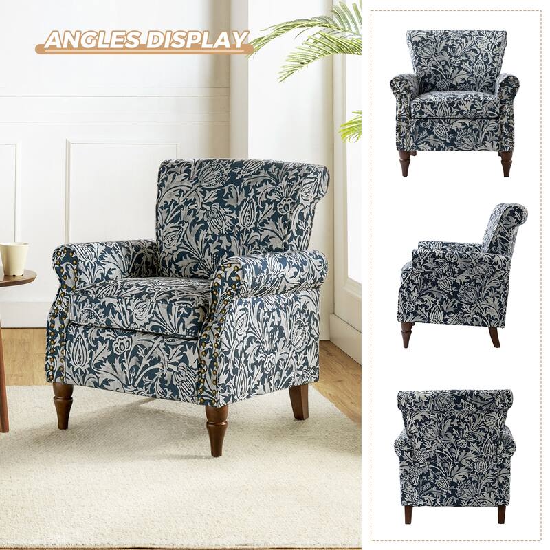 Nyctelius Traditional Polyester Accent Arm Chair with Pattern and Nailhead Trim Set of 2 by HULALA HOME