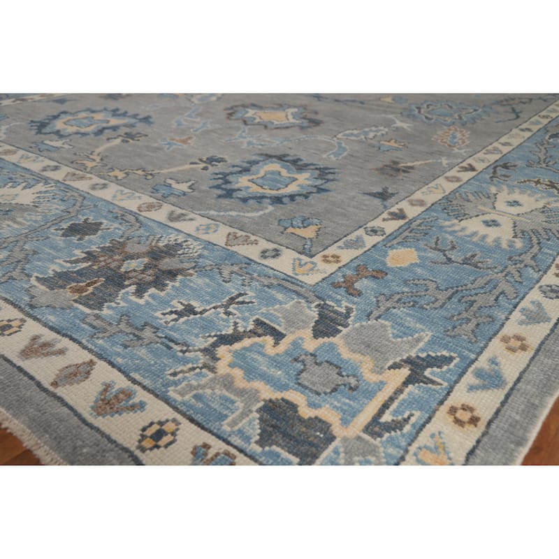 Hand Knotted Oriental 100% Wool Carpet Transitional All-Over Greys & Charcoal Oushak Area Rug - 11' 7'' X 7' 11''