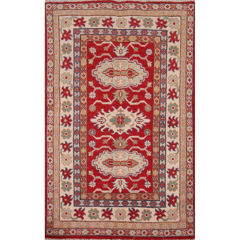 Kazak Foyer Rug Handmade Traditional Red Wool Carpet - 2'8" x 4'2"