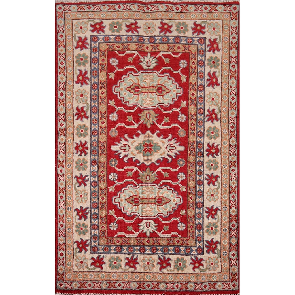 Kazak Foyer Rug Handmade Traditional Red Wool Carpet - 2'8" x 4'2"