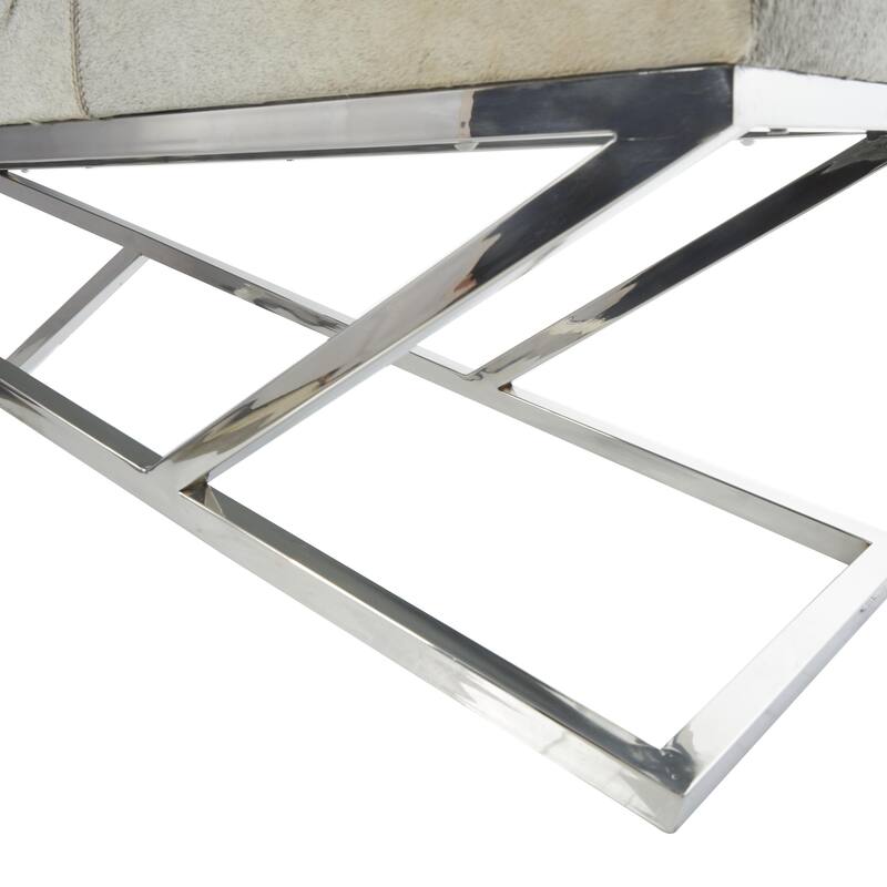 Leather Geometric Home Bench with Angled Silver Metal Base - Light Grey - Roche River Decor