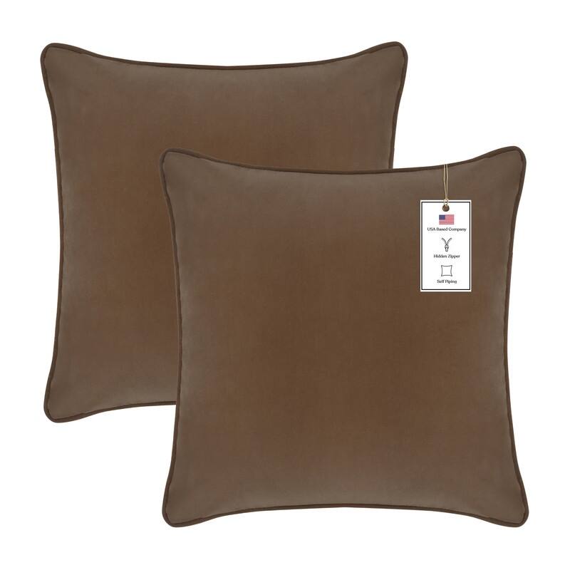 A1HC Set of 2 Luxurious Fine Soft Velvet Throw Pillow Covers Only, For Sofas, Beds, Vibrant Colors and Hidden Zipper - 24x24 Inches (Pack of 2) - Cocoa