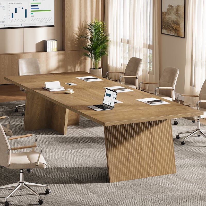 Modern Conference Table, Large Boardroom Meeting Desk with Cable Grommet, Office Seminar Training Accent Table