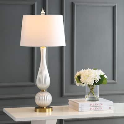 Maddie 33.7" Glass LED Table Lamp, White by JONATHAN Y