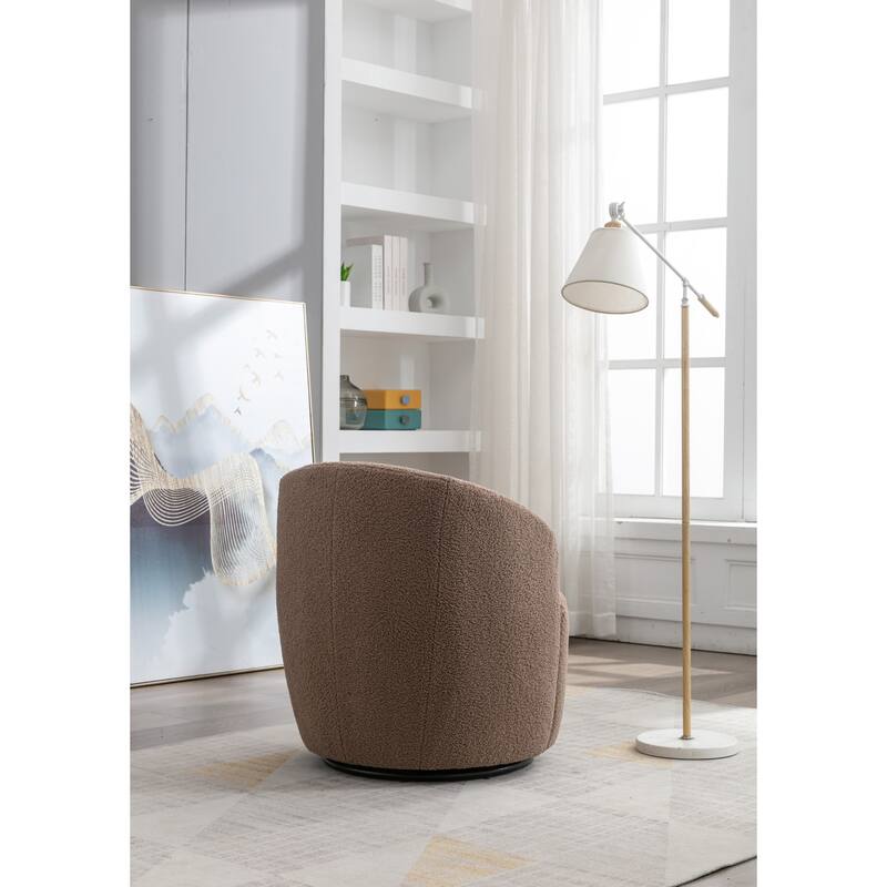 Swivel Accent Armchair Teddy Fabric Upholstered Barrel Chair with Black Point Round Swivel Metal Base