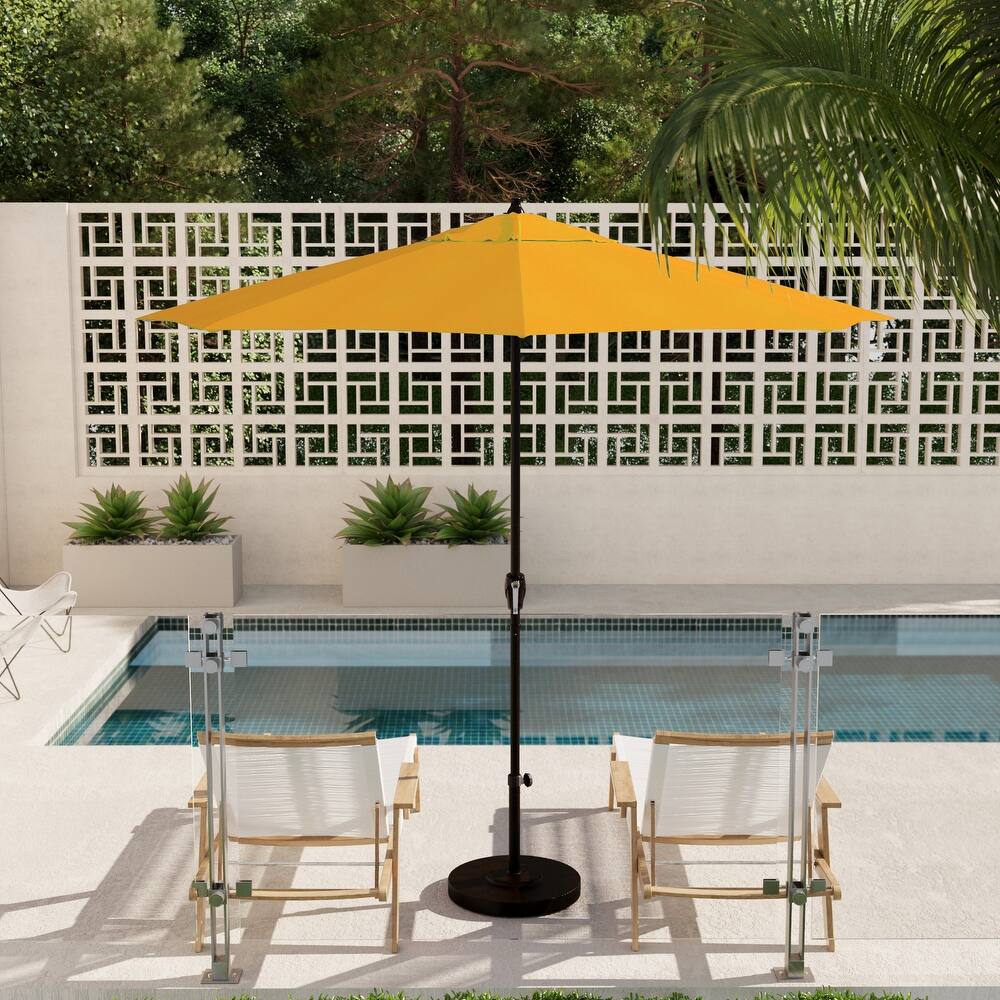 California Umbrella 9' Rd. Crank Lift Auto Tilt 8 Rib Aluminum Patio Umbrella, Bronze Finish, Sunbrella Spectrum Cilantro Fabric