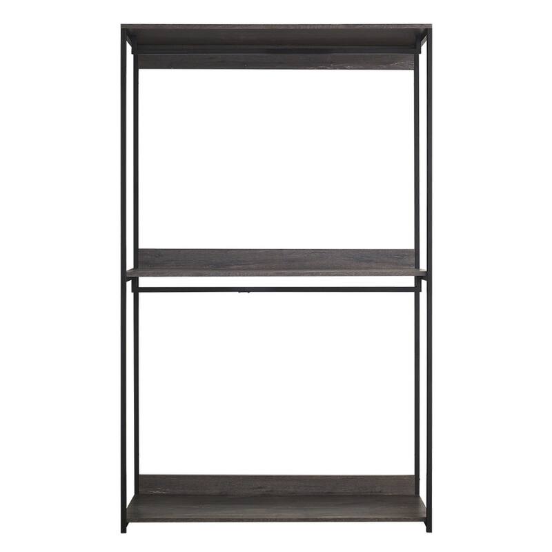 Gin Wide Modular Closet System, 3 Gray Shelves, 2 Hanging Rods, Black