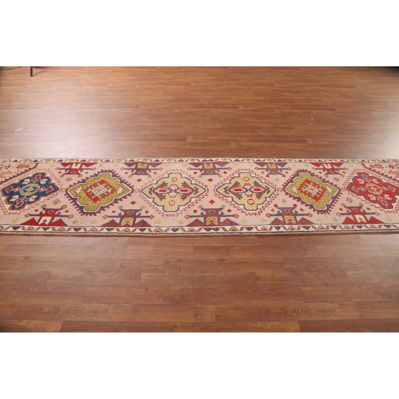 Geometric Kazak Oriental Runner Rug Hallway Handmade Wool Carpet - 2'6" x 9'10"