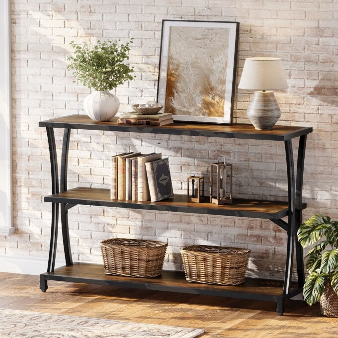 43" Small Console Table, Entryway Table With 3-Tier Storage Shelf