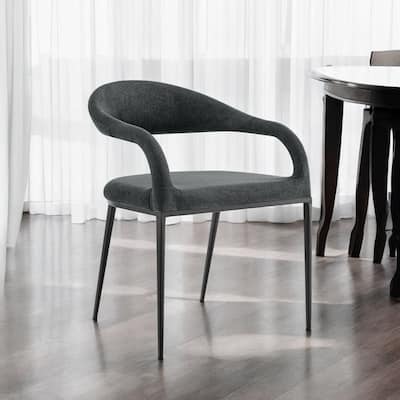 HomeRoots Set of Two Gray And Black Upholstered Polyester Open Back Dining Arm Chairs