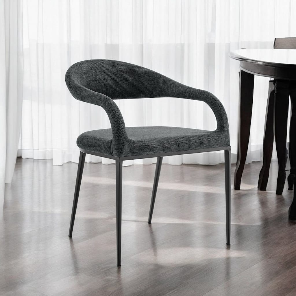 HomeRoots Set of Two Gray And Black Upholstered Polyester Open Back Dining Arm Chairs