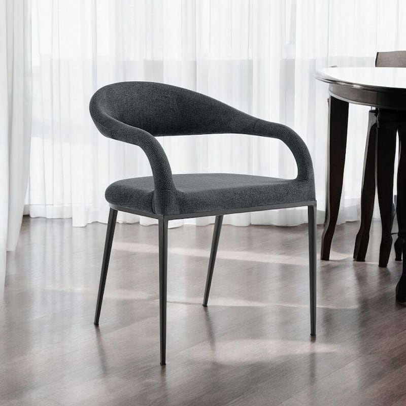 Set of 2 Grey Upholstered Dining Armchairs with Metal Legs and Open Back for Living or Dining Room - 30”H x 21”W x 22”D