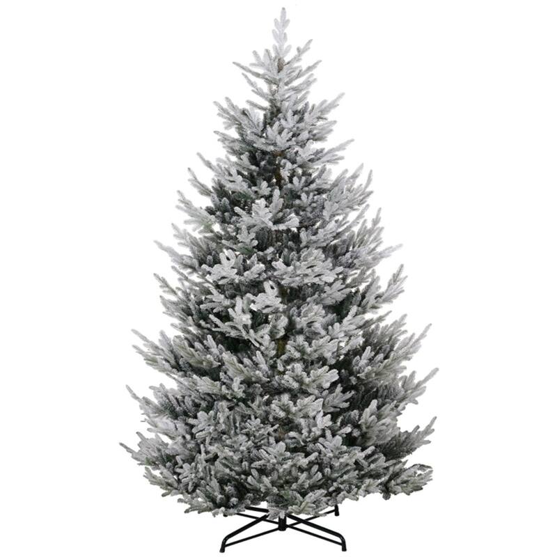 9 ft Green Plastic PE Steel Nordic Pine Christmas Tree with Snow - 60" Dia. x 108" H - Green