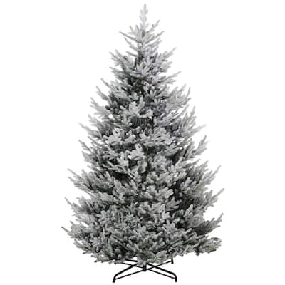 9 ft Green Plastic PE Steel Nordic Pine Christmas Tree with Snow - 60" Dia. x 108" H