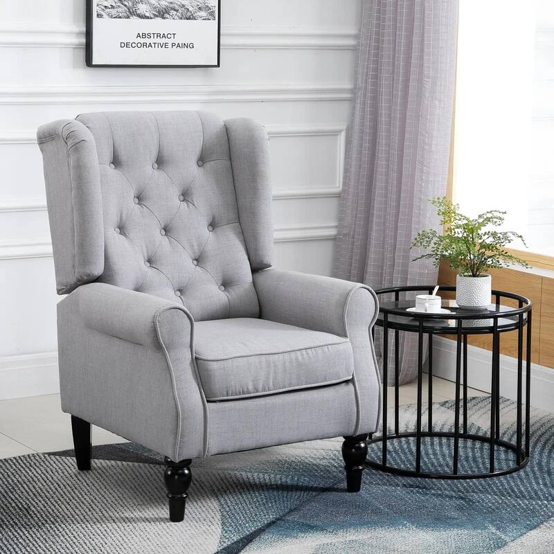 Wingback Accent Chair for Living Room with Round Armrests, Wood Legs - Grey