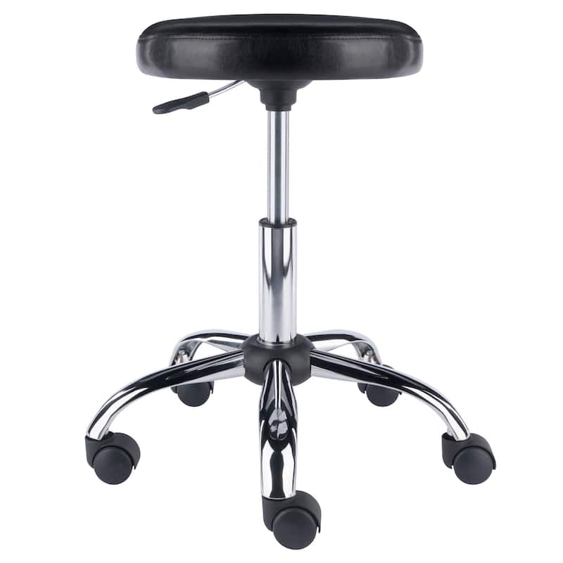 Adjustable Height Round Seat Swivel Stool with Wheels Black Chrome - 22.52 x 22.52 x 23.02 inches