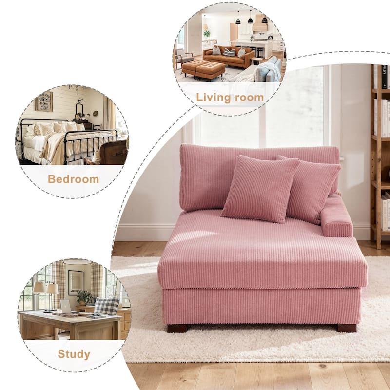 Corduroy Chaise Lounge Chair Upholstered Indoor Lounger Sofa