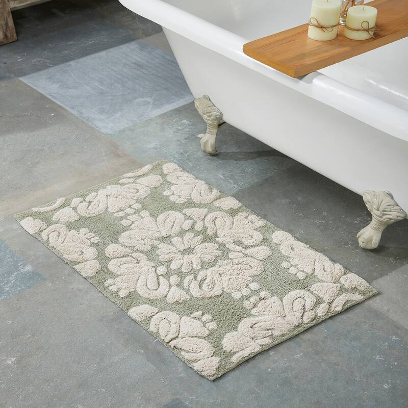 Better Trends Medallion Collection 100% Cotton 3-Pc Set Bathroom Rugs-Soft & Super Absorbent, Non-Skid Latex, Machine Washable - 3 Piece Set (17" x 24" | 20" x 20" | 21" x 34") - Sage & Natural