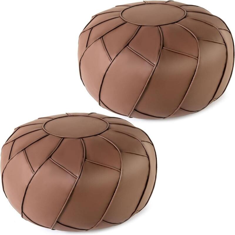 Unstuffed Pouf Ottoman Set of 2 - Large Round - Brown