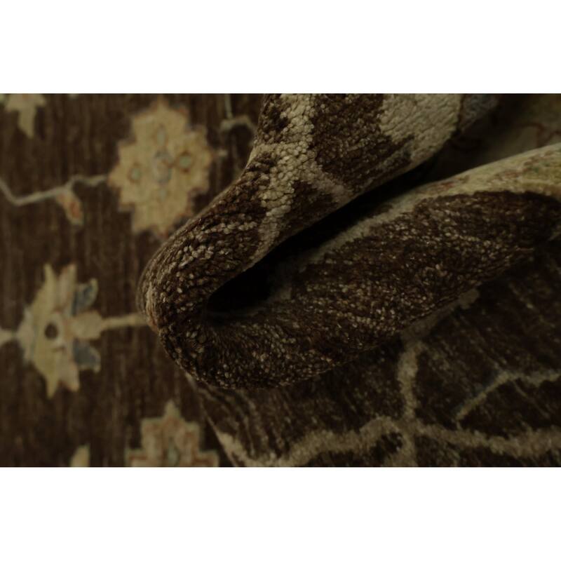 Hand Knotted Oriental 100% Wool Carpet Transitional Floral Brown Oushak Area Rug - 6' 0'' X 4' 1''