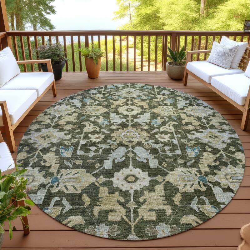 Machine Washable Indoor/ Outdoor Casual Traditional Chantille Rug - Olive - 8' x 8'