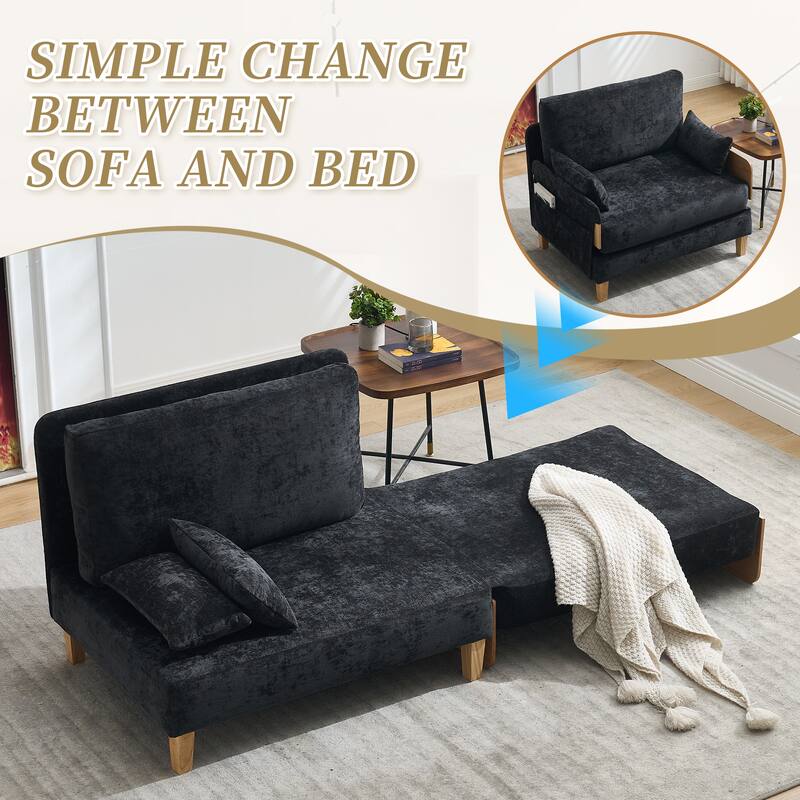 Foldable Sofa Bed Recliner, 3-In-1 Convertible Sleeper, Suitable For Small Spaces, With Three Pillows