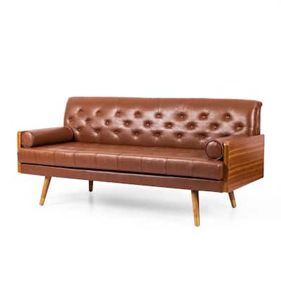 Sofa, 72 Inch Modern Chesterfield Button Tufted Brown Faux Leather