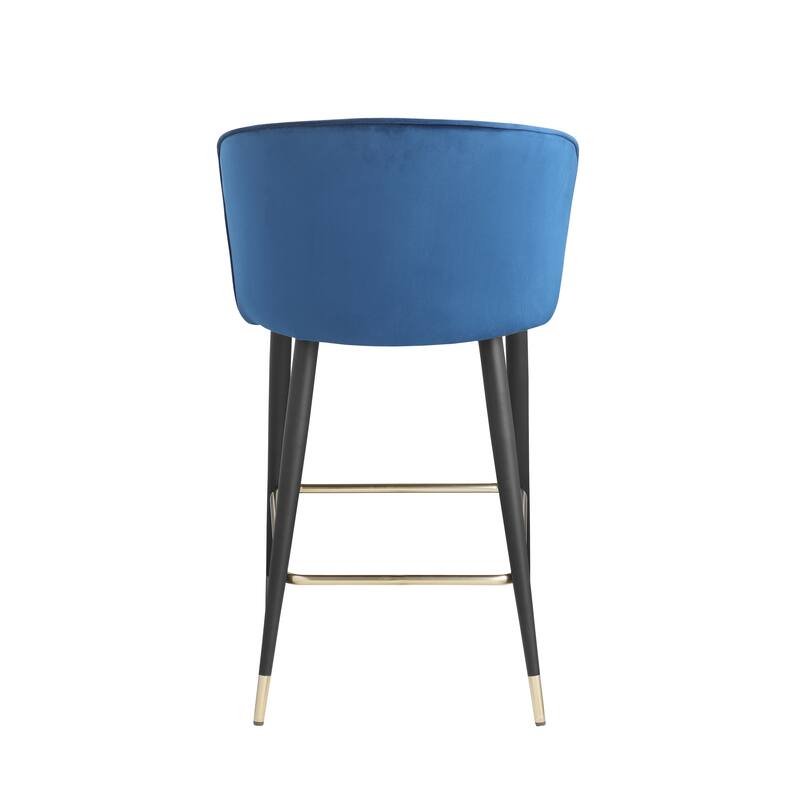 2pcs Velvet Upholstered Counter Height Stool with Deep Channel Tufting and Gold Tipped, Black Metal Legs - N/A