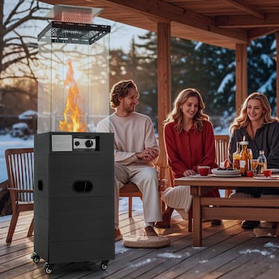 Outdoor Propane Patio Heater 40000 BTU with Wheels and Protective Cover - 17" x 17" x 68"