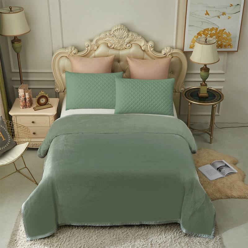Thicken Reversible Solid Mink Fleece Blanket Fuzzy Cozy Bed Blanket for Couch Camping
