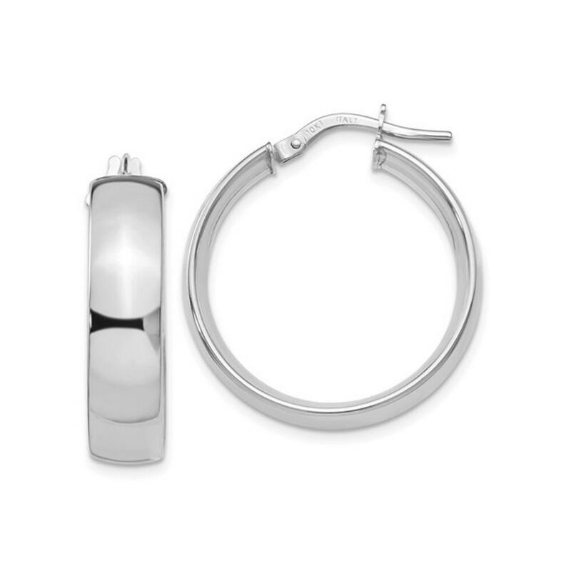 10k White Gold Italian 6mm Wide Polished Hoop Earrings